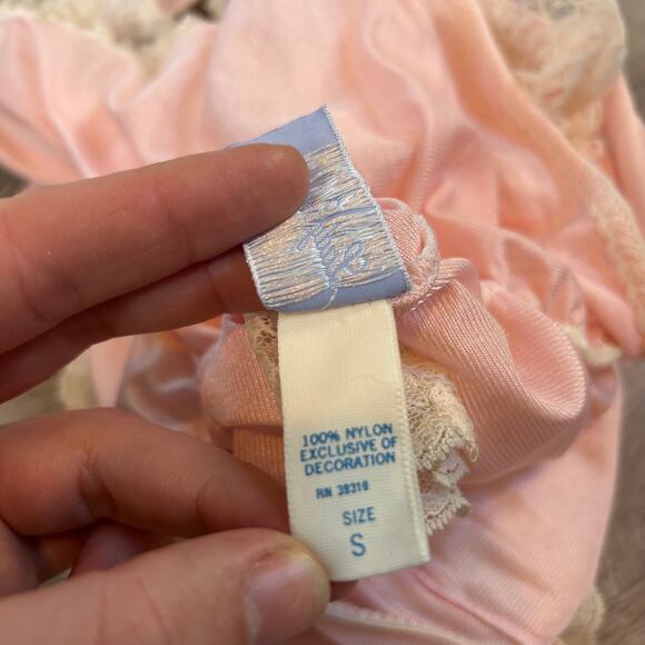 Vintage Lady Constance Pink Nylon Lace Ruffle Teddy Bodysuit Coquette USA S - Picture 6 of 10